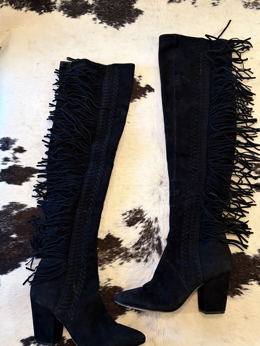 Fringe Leather Over The Knee Boots. Rebecca Minkoff Block medium Heel 8.5